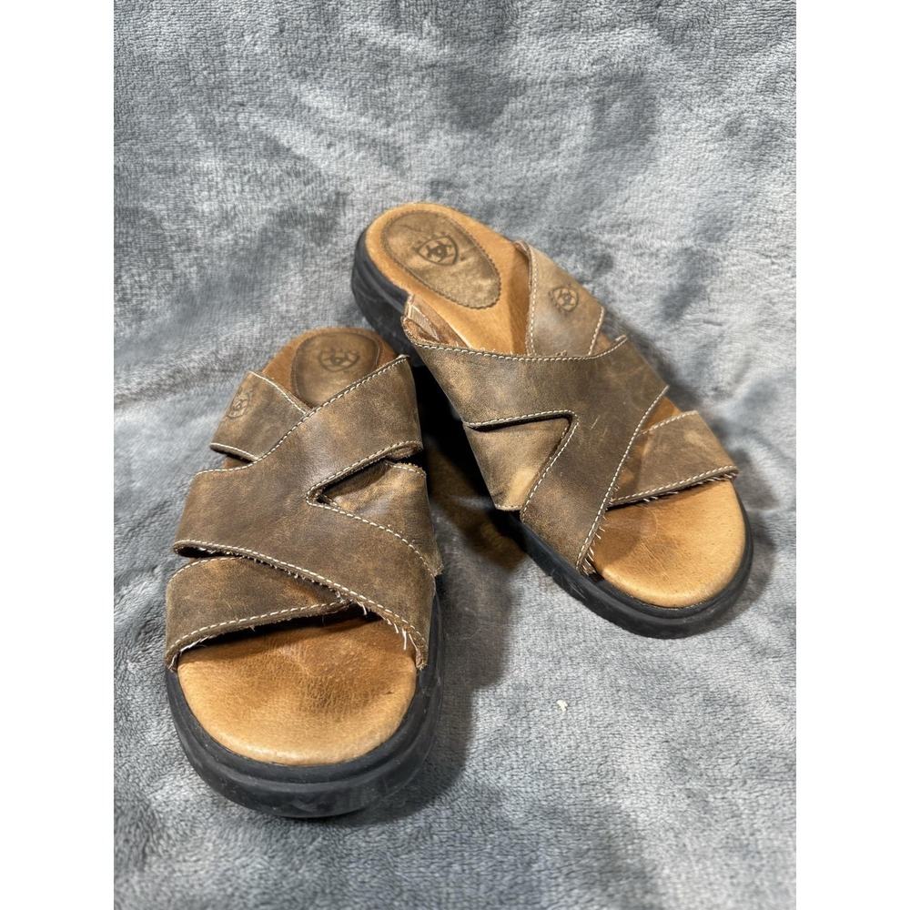 Ariat‎ Shoes Womens Size 7.5 Brown Leather Slide Sandals Comfort Wedge ATS 21432
